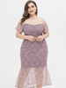Robes Grande Taille Femme Moulante Mi-longue en Dentelles Imprimés Florales avec Manches Courtes à Col Décolleté Coupe Cintrée Unicolore Vêtement Femme Grande Taille