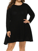 Robes Grande Taille Femme Robe Décontractés à Col Rond avec Manches Longues Coupe Cintrée Bas Evasée Unicolore Côtelé