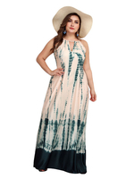 Robes Grande Taille Femmes Longues Imprimés à Col V avec Bretelles avec Dos Nu à Lacets Croiés Tricolores