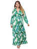 Robes Grande Taille Femmes Longues Imprimés à Col V avec Manches Longues Coupe Cintrée à Lacets Multicolores