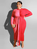 Robes Grande Taille Femmes Longues Moulantes à Col Rond avec Manches Longues Coupe Cintrée à Lacets Bicolores Robes Etés Sexy