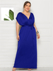 Robes Grande Taille Longues Femmes à Col Décolleté en V avec Manches Courtes Coupe Cintrée à Lacets Unicolore Robes Etés Sexy