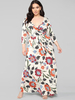 Robes Grande Taille Longues Femmes Imprimés Florales à Col Décolleté en V avec Manches Longues Coupe Cintrée à Lacets Multicolores Robes Etés Sexy