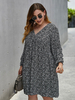 Robes Grandes Tailles Femmes Courtes Imprimés Décontractés à Col V avec Manches Longues Amples Bas Evasée Bicolores Robe Eté Sexy