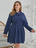 Robes Grandes Tailles Femmes Courtes Imprimés Pois à Col V à Lacets avec Manches Longues Amples Coupe Cintrée Elastqiue Bas Evasée Bicolores Robe Eté Sexy