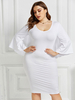 Robes Grandes Tailles Femmes Moulantes à Col Rond avec Manches Longues Volantes Coupe Cintrée Unicolore Robes Sexy
