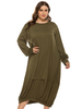 Robes Grandes Tailles Longues Décontractés à Col Rond avec Manches Longues Amples en Plis Unicolore Vêtements Grande Taille Pour Femmes