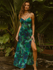 Robes Imprimées Robes Maxi Fendue Imprimé Dos Nu À Brettelle Col V Sans Manches Glissière Sexy Long