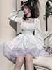 Robes Lolita Gothiques Lacets Dentelle Blanc Manches Longues Col Carré