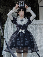 Robes Lolita Gothiques Noeuds Dentelle Motif Papillon Noir Noir