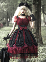 Robes Lolita Gothiques Noeuds Volants Élastique Réglable Bordeaux