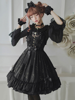 Robes Lolita Gothiques Volants Nœuds Etoiles Imprimé Noir Noir