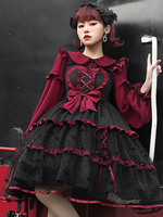 Robes Lolita Gothiques Volants Nœuds Pois Noir Noir