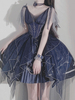 Robes Lolita Tea Party Style Lolita Jupe Chaînes Sans Manches Polyester Lolita Robe De Mariée Polka Dot Deep Blue