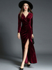 Robes Longue Soirée Velours Manches longues Robe fendue