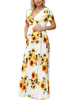 Robes longues blanches manches courtes col en V tournesols motif dimpression polyester longueur de plancher robe dété