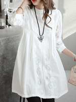 Robes longues blanches Robe tunique mi-longue en polyester à col rond et demi-manches