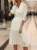 Robes Longues Blazers Femmes à Col Revers Fermeture avec Boutonnages Coupe Cintrée Bas Evasée Unicolore