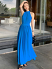 Robes longues col bijou sans manches robe longue en polyester bleu