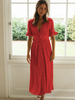 Robes longues col en v manches courtes robe longue dété en lin col en V rouge