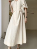 Robes longues écru blanc demi manches col en V polyester longueur de plancher robe