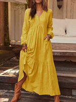 Robes Longues Décontracté Femmes Longues à Col V avec Manches Longues Amples Bas Evasée Unicolore