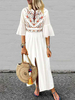 Robes longues demi-manches blanc imprimé ethnique bijou Collier fendu évasé manches Polyester Robe longue
