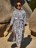 Robes longues demi-manches gris clair bretelles imprimées fleuries cou à lacets polyester extensible longueur de plancher robe