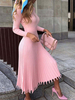 Robes Longues en Mailles Femmes à Col Rond avec Manches Longues Coupe Cintrée Bas Evasée Unicolore