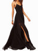 Robes Longues en Mousselines Femmes Etés avec Bretelles à Col Décolleté en V Coupe Cintrée Fente Latérale Unicolore Robes Longues Etés Sexy