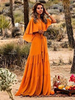 Robes Longues en Mousselines Femmes Etés Maxi à Col V avec Manches Courtes Volantes Coupe Cintrée à Lacets Bas Evasée Unicolore Robes Longues Sexy