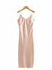 Robes Longues en Soie Femmes à Col V sans Manches Coupe Cintrée Unicolore Sexy