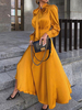Robes Longues en Soir Synthétique Femmes à Col Rond à Lacets avec Noeud avec Manches Longues Amples Coupe Cintrée Unicolore Bas Evasée