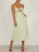 Robes Longues Etés Femmes avec Bretelles à Col Décolleté en V Coupe Cintrée Ouvert Sur Devant Unicolore Robes Sexy