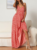 Robes Longues Etés Femmes Imprimés robe fleurie avec Bretelles à Col Décolleté en V avec Dos Nu Coupe Cintrée Bas Evasée Bicolores Etés Sexy