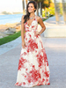 Robes Longues Etés Imprimés robe fleurie Bohèmes Femmes Maxi avec Bretelles à Col Décolleté en V sans Manches Coupe Cintrée Bas Evasée Bicolores Robes Sexy