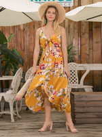 Robes Longues Etés Sexy Imprimés robe fleurie avec Bretelles à Col Décolleté en V à Lacets Bas Evasée Multicolores Robes Sexy