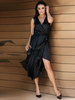 Robes Longues Femme en Satin avec Bretelles à Col Décolleté en V Coupe Cintrée à Lacets avec Fente Unicolore Robes Longues Sexy Eté