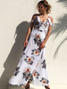 Robes Longues Femme Eté Imprimés Florales en Mousselines à Col Décolleté en V avec Bretelles Coupe Cintrée à Lacets Fente Latérale Multicolores Robes Longues Sexy