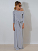 Robes Longues Femmes avec Manches Longues à Col Rond avec Epaule Dénudée Coupe Cintrée à Lacets Unicolore