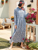 Robes Longues Femmes Décontracté Imprimés Les Fleurs à Col Rond avec Manches Mi-longues avec Boutons Bicolores