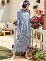 Robes Longues Femmes Décontracté Imprimés Les Fleurs à Col Rond avec Manches Mi-longues avec Boutons Bicolores