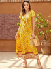 Robes Longues Femmes Décontractés Imprimés Les Fleurs à Col V à Lacets avec Manches Courtes Volantes Coupe Cintrée Bas Evasée avec Rayures Bicolores