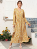 Robes Longues Femmes Décontractés imprimés Les Fleurs à Col V avec Manches Longues Amples avec Volants Coupe Cintrée Bas Evasée