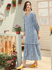 Robes Longues Femmes Décontractés Imprimés Les Fleurs à Col V avec Manches Longues Amples Bas Evasée Bicolores