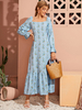 Robes Longues Femmes Décontractés Imprimés Les Fleurs avec Manches Longues Amples Volants Coupe Cintrée Bas Evasée