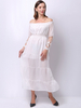 Robes Longues Femmes en Dentelles Imprimés avec Manches Longues Volantes Creusantes Coupe Cintrée avec Epaules Nues Unicolore