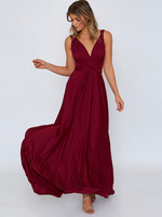 Robes Longues Femmes en Mousselines à Col Décolleté en V avec Bretelles avec Dos Nu Coupe Cintrée à Lacets Bas Evasée Unicolore Sexy