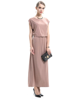 Robes Longues Femmes en Mousselines à Col Rond sans Manches Coupe Cintrée Elastique Unicolore