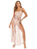 Robes Longues Femmes en Mousselines Imprimés avec Bretelles avec Paillettes Croisées à Col Carré Coupe Cintrée Fente Latérale Multicolores Sexy
